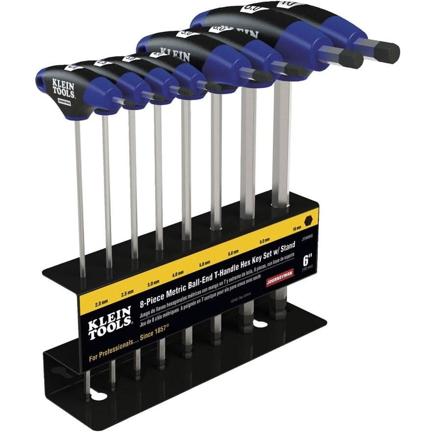 Klein JTH68MB 8-Piece 6″ Metric Ball-End Journeyman T-Handle Set with Stand