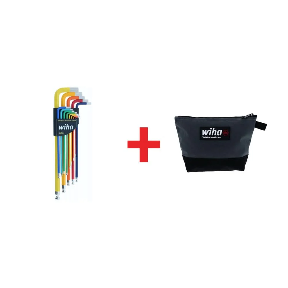 Wiha 9-Piece Ball End Color Coded SAE Hex L-Key Set plus Cordura Multi-Purpose Heavy-Duty Zipper Tool Pouch