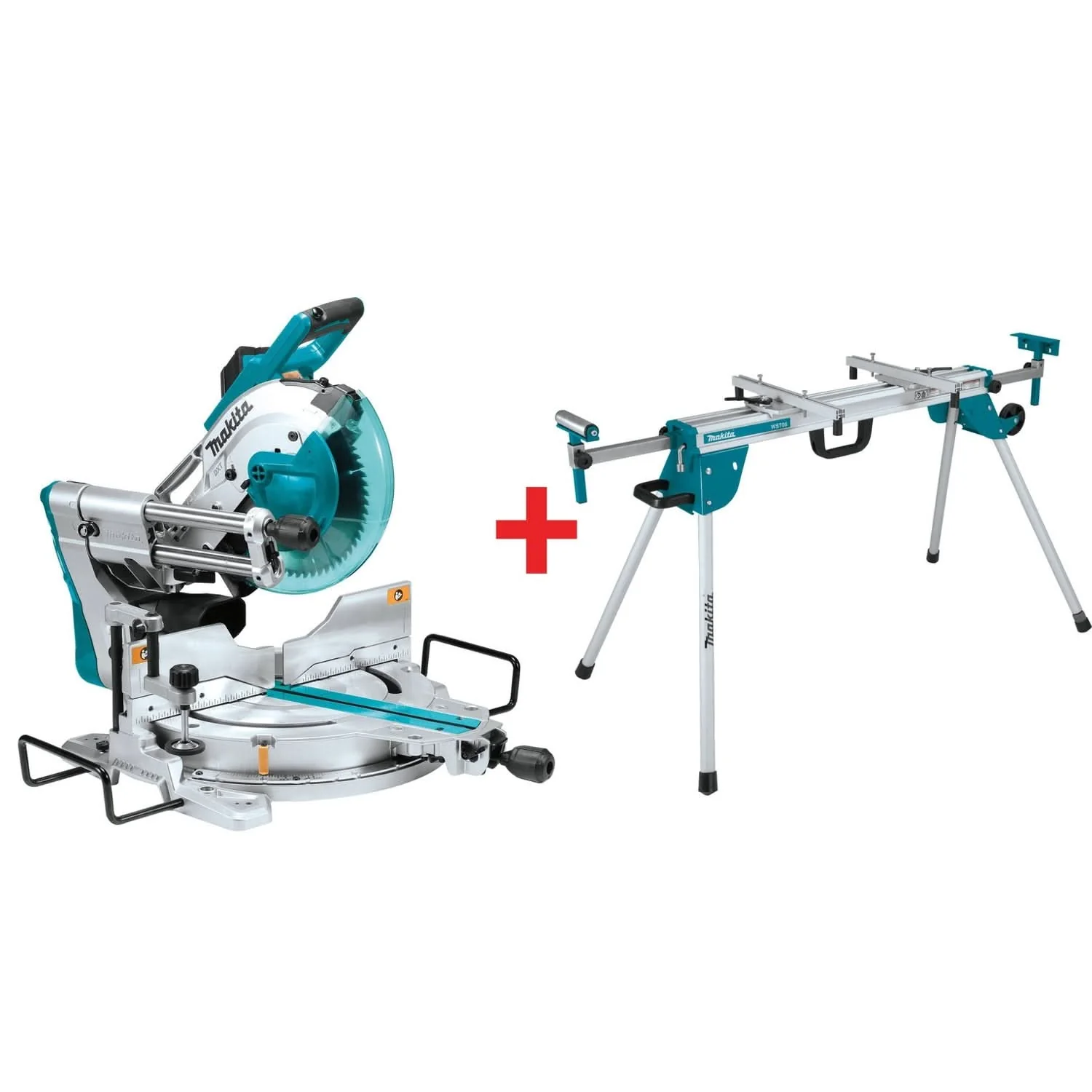Makita 10-Inch Dual-Bevel Sliding Compound Miter Saw with Laser and Compact Folding Stand - Image 1