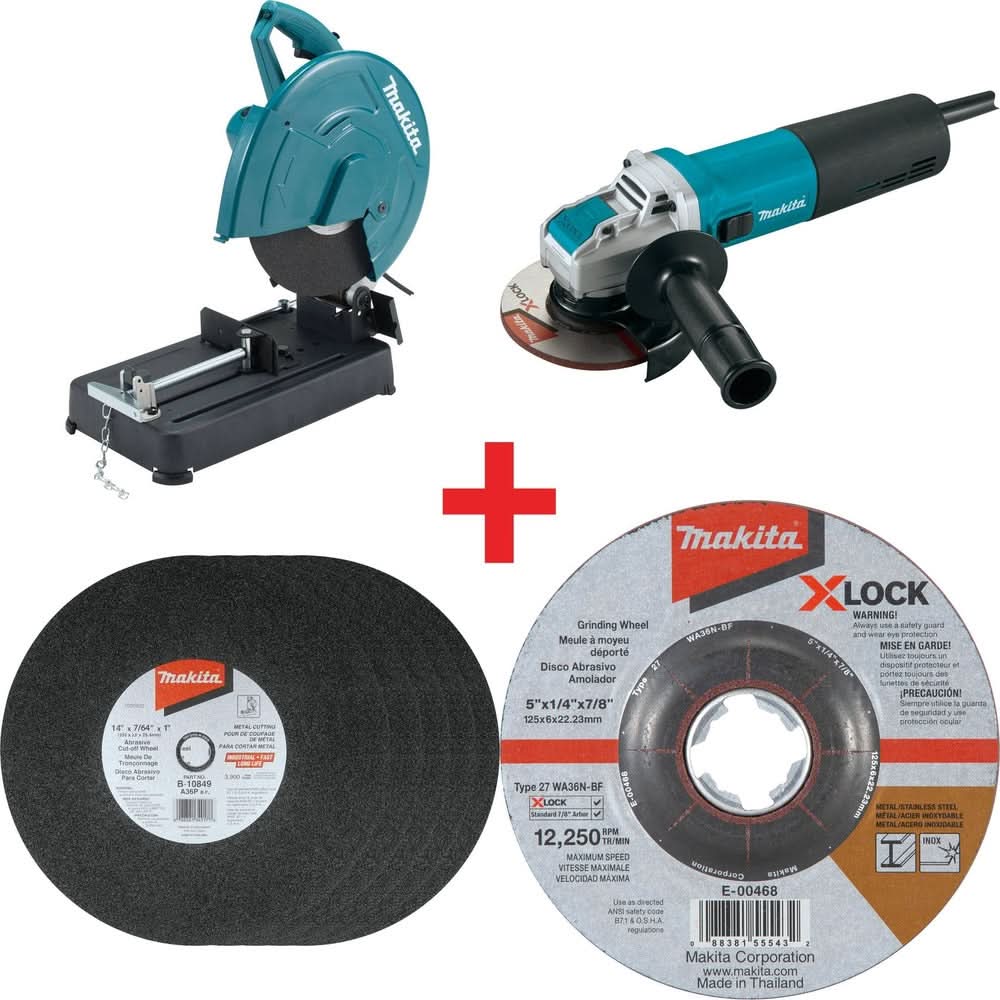 Makita 14" Cut-Off Saw & 5" X-LOCK High-Power Angle Grinder Combo Kit - Image 1