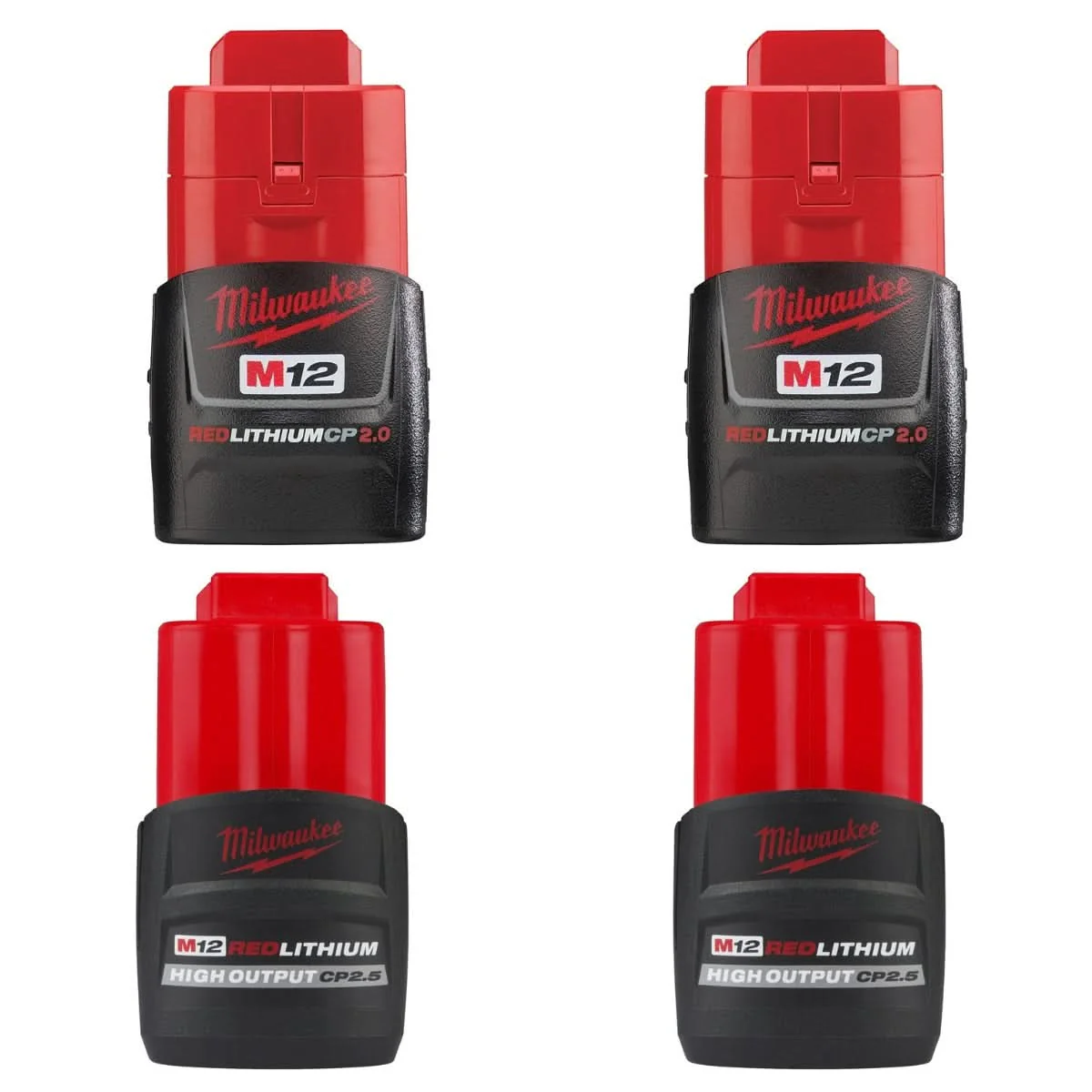 Milwaukee M12 REDLITHIUM 2.0Ah and 2.5Ah Batteries, 4-Pack - Image 1