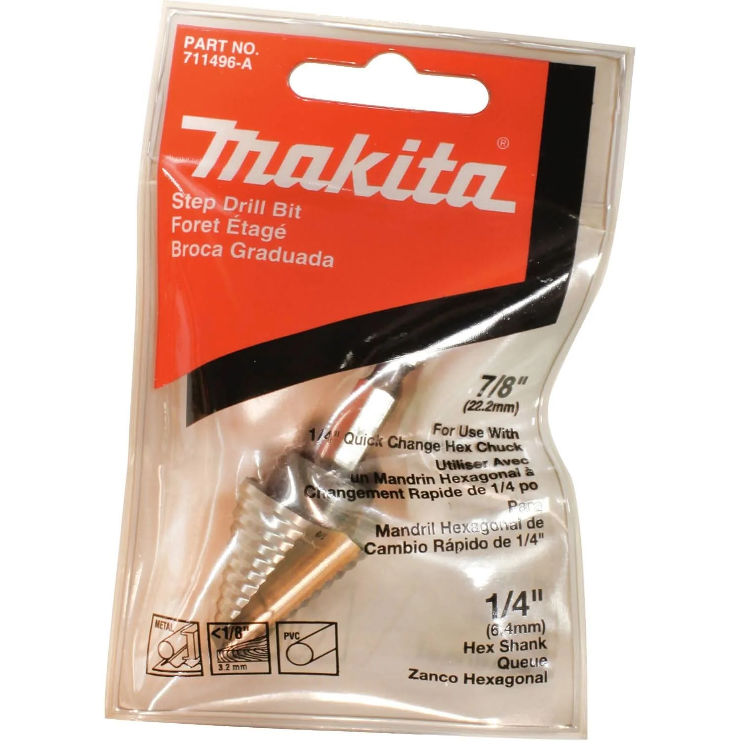 Makita 711496-A 1/4" - 7/8" H.S.S. Step Drill Bit, 1/4" Hex Shank - Image 2