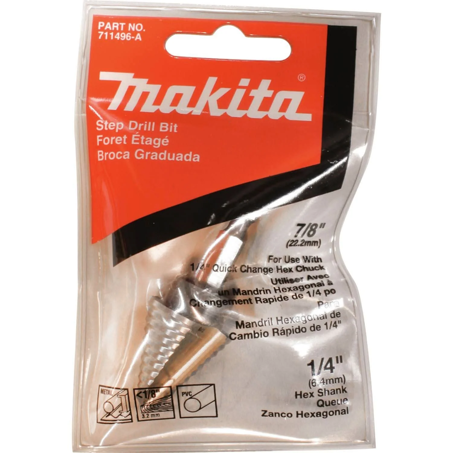 Makita 711496-A 1/4" - 7/8" H.S.S. Step Drill Bit, 1/4" Hex Shank - Image 3