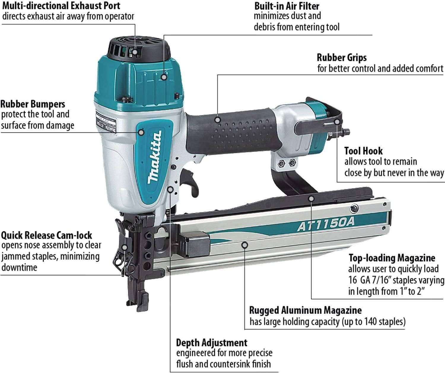 Makita AT1150A 7/16" Medium Crown Stapler, 16 Ga. - Image 2