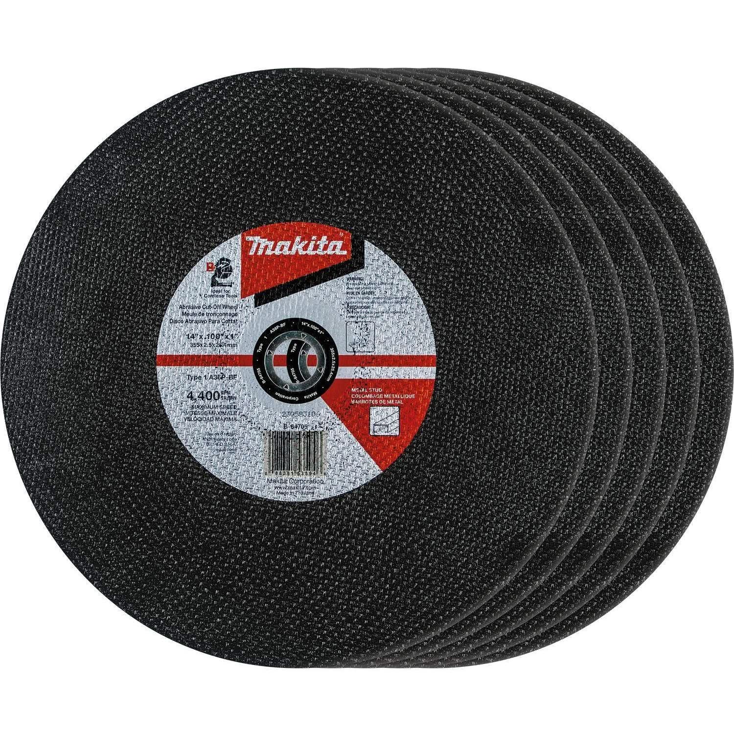 Makita B-64705-5 14″ x 3/32″ x 1″ Abrasive Cut-Off Wheel, 5/pk