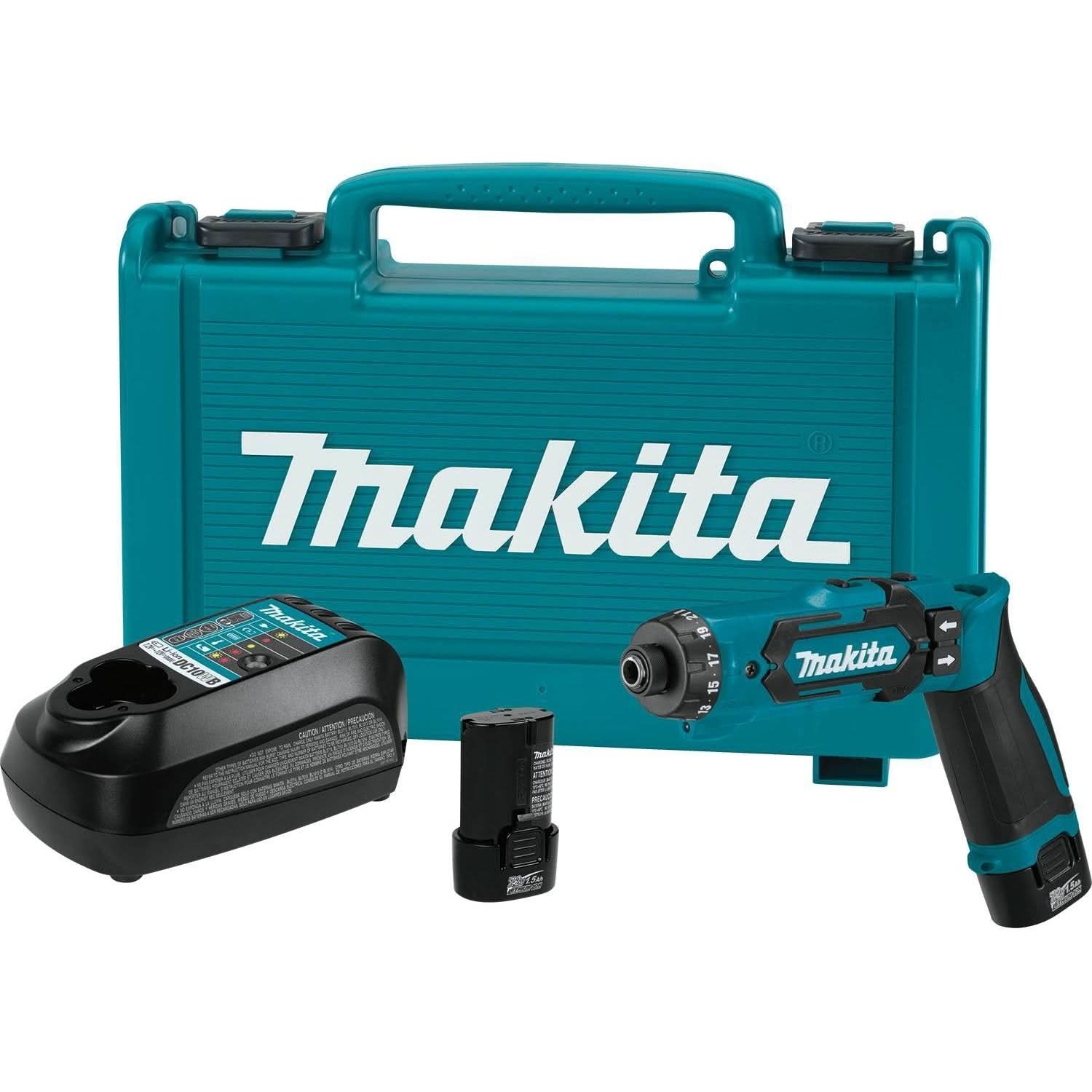 Makita DF012DSE 7.2V Lithium-Ion Cordless 1/4″ Hex Driver-Drill Kit with Auto-Stop Clutch