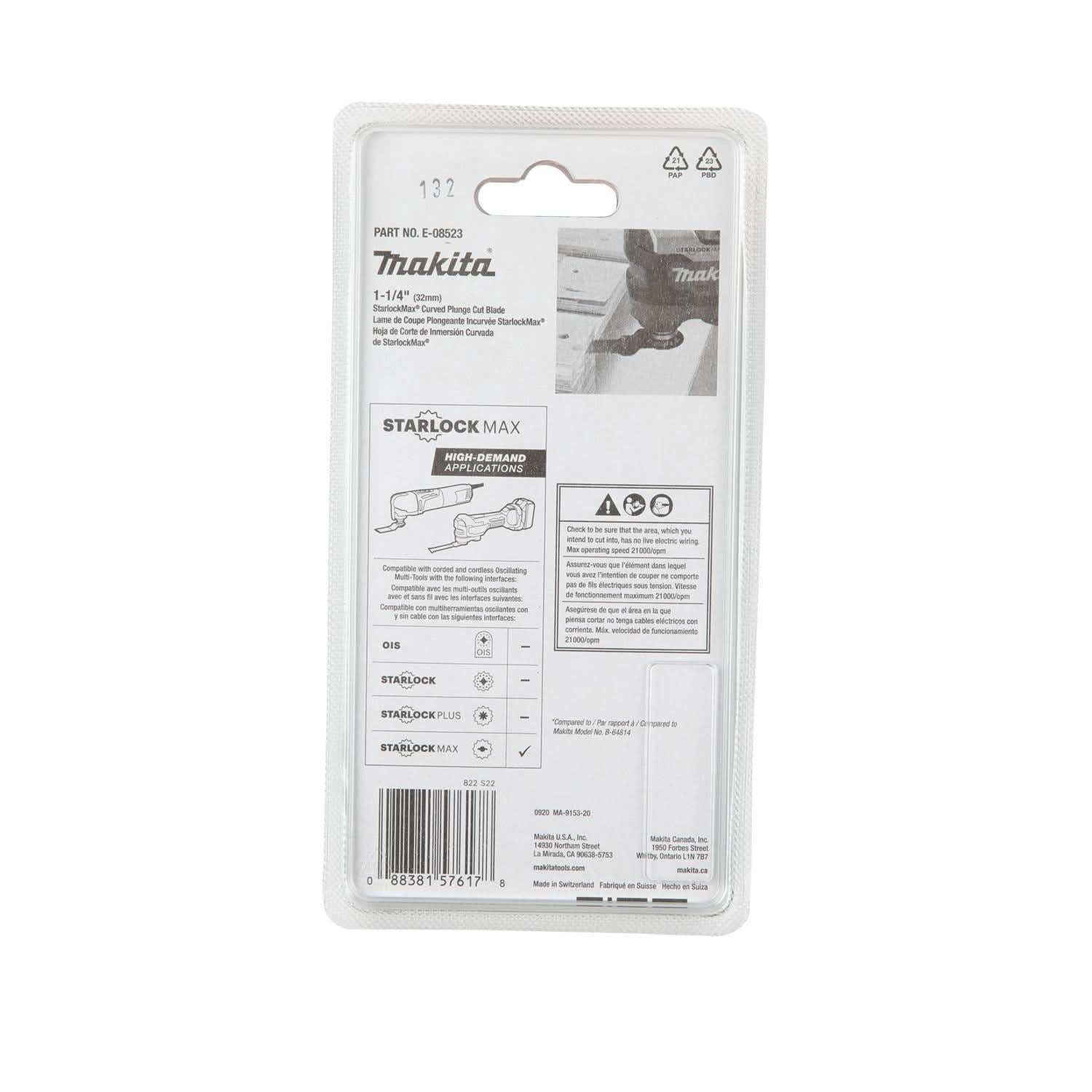 Makita E-08523 StarlockMax Oscillating Multi-Tool 1-1/4" Bi-Metal Curved Plunge Cut Blade - Image 2