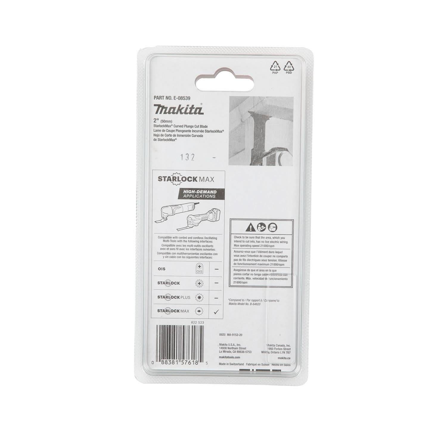 Makita E-08539 StarlockMax Oscillating Multi-Tool 2" Bi-Metal Curved Plunge Cut Blade - Image 2
