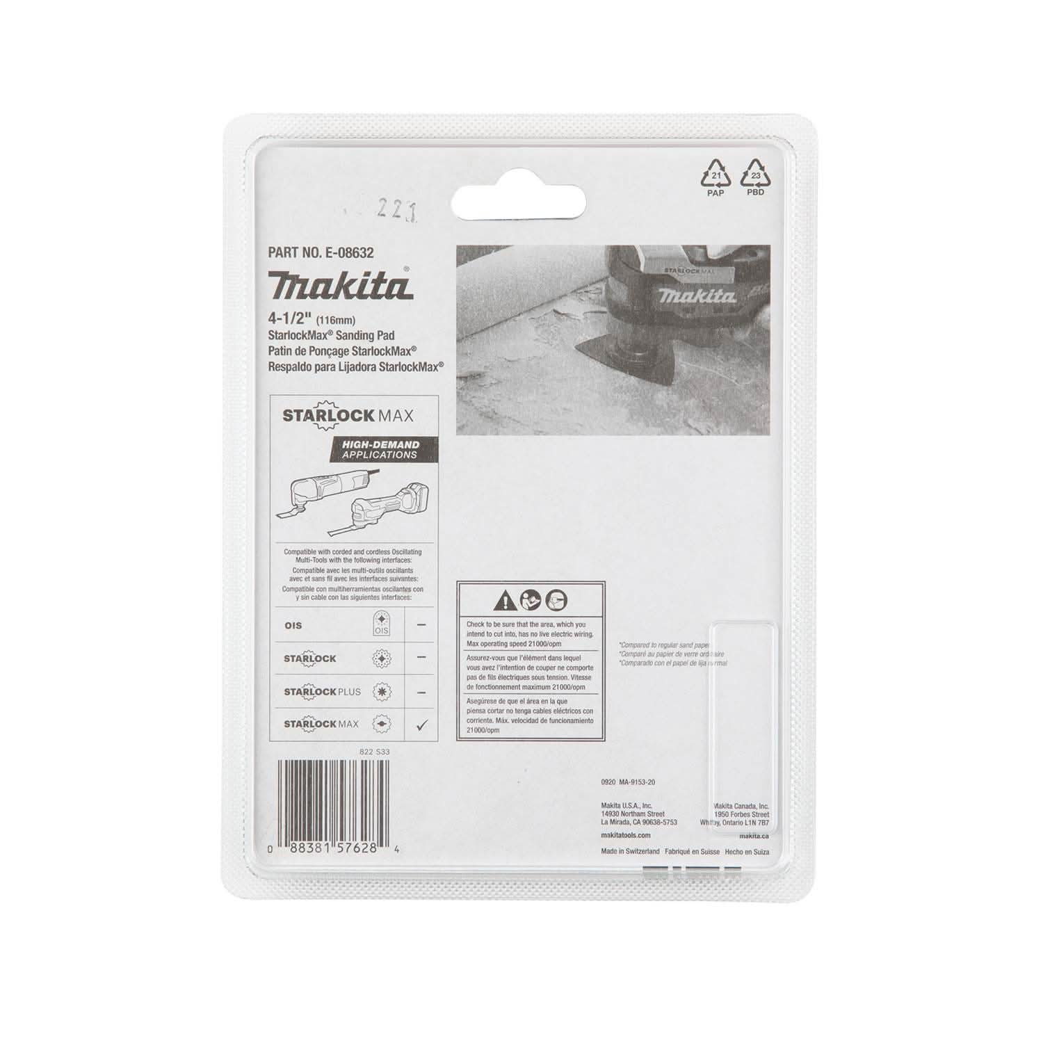 Makita E-08632 StarlockMax Oscillating Multi-Tool 4-1/2" Tungsten Carbide 20 Grit Delta Triangle Sanding Pad - Image 2