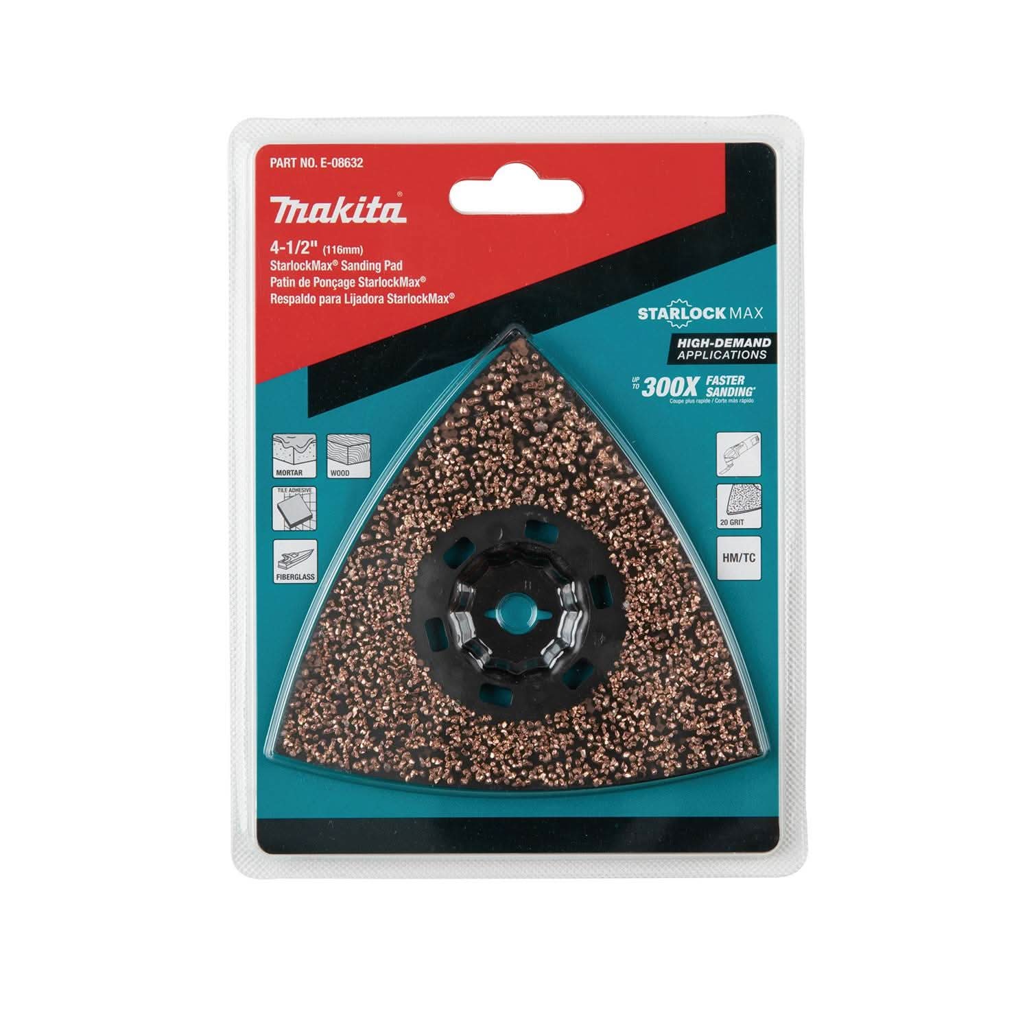 Makita E-08632 StarlockMax Oscillating Multi-Tool 4-1/2" Tungsten Carbide 20 Grit Delta Triangle Sanding Pad - Image 3