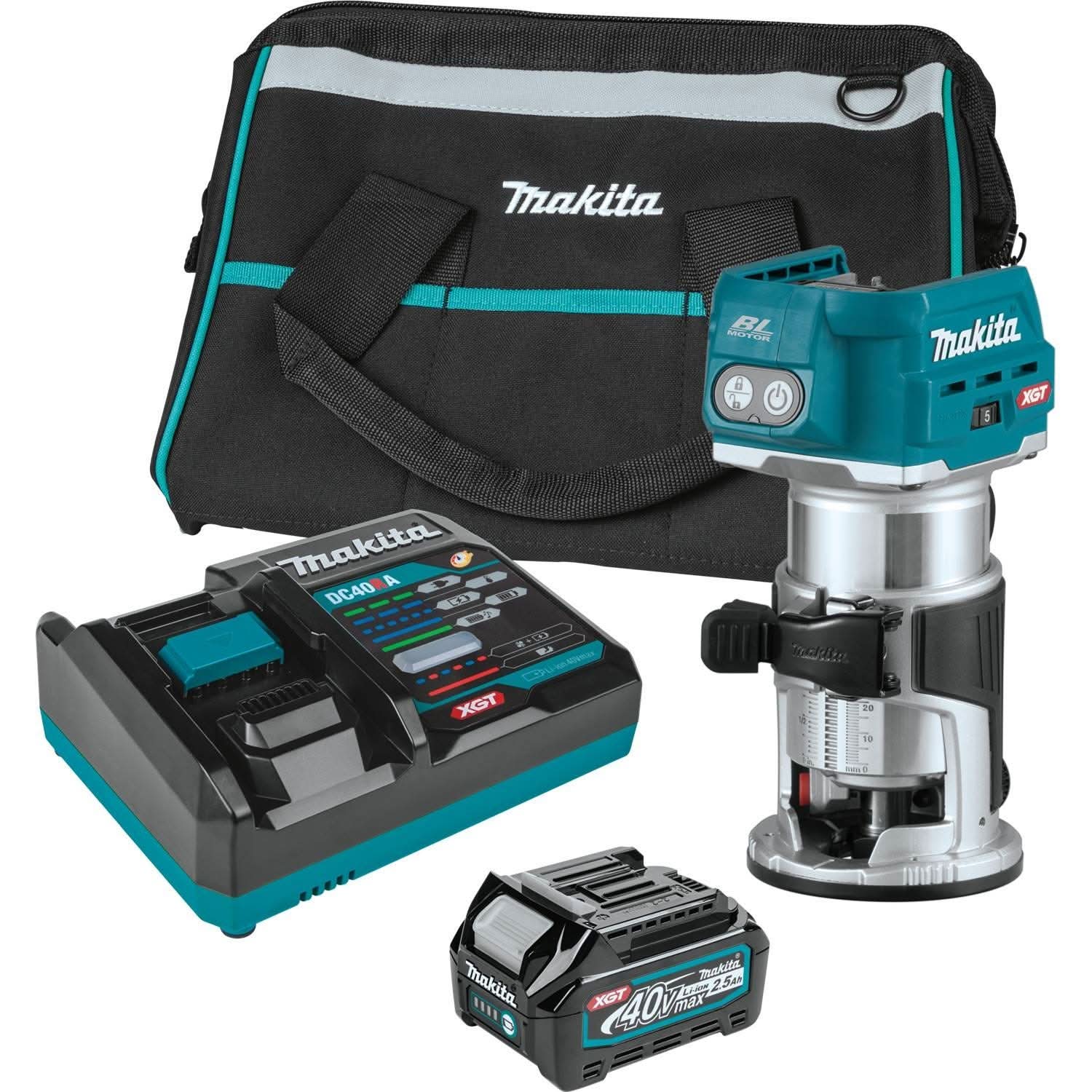 Makita 40V max XGT Brushless Compact Router Kit (2.5Ah) w/ 40V max XGT 13" Fan - Image 2