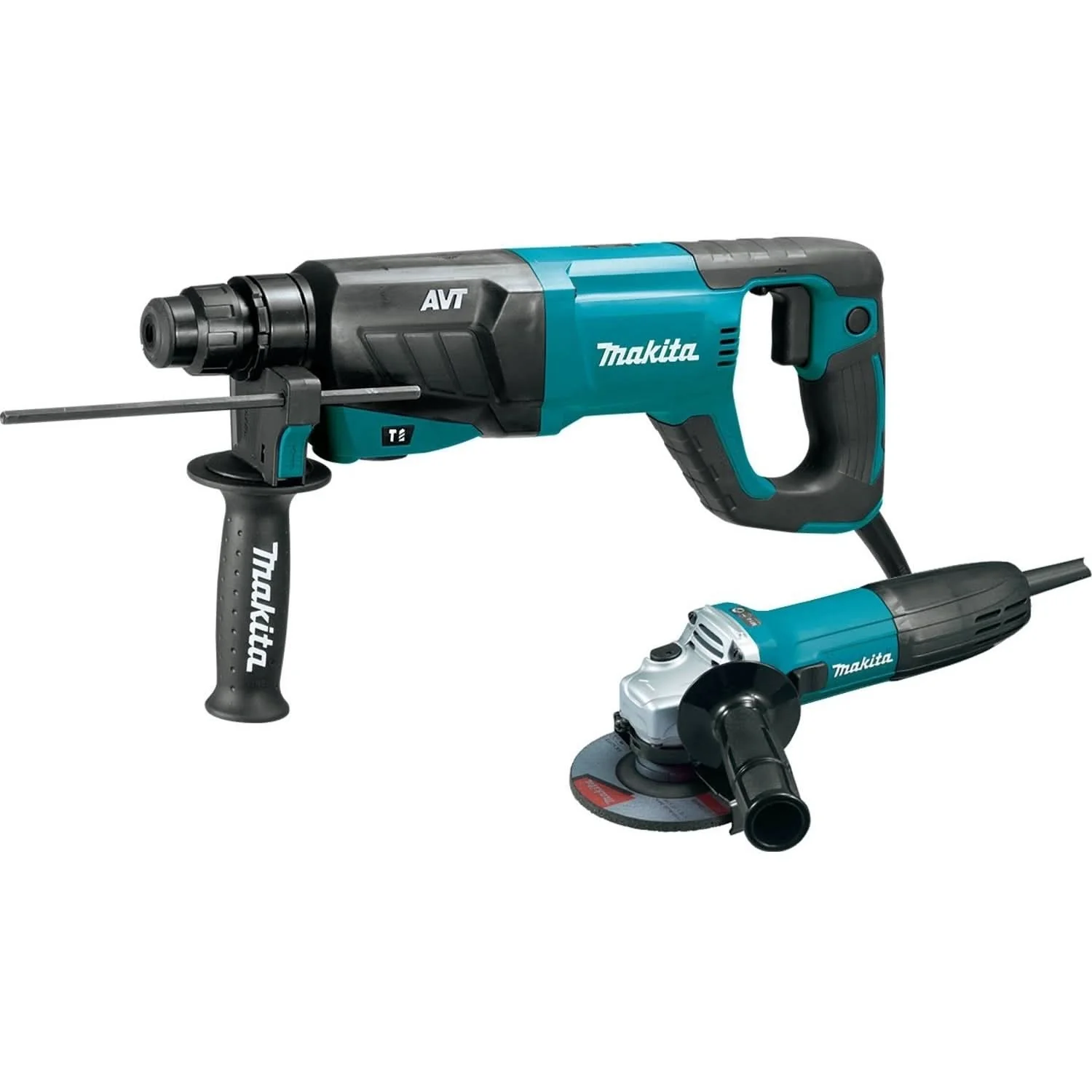 Makita HR2641X1 Corded 1″ SDS-PLUS AVT Rotary Hammer (D-handle) and 4-1/2″ Angle Grinder