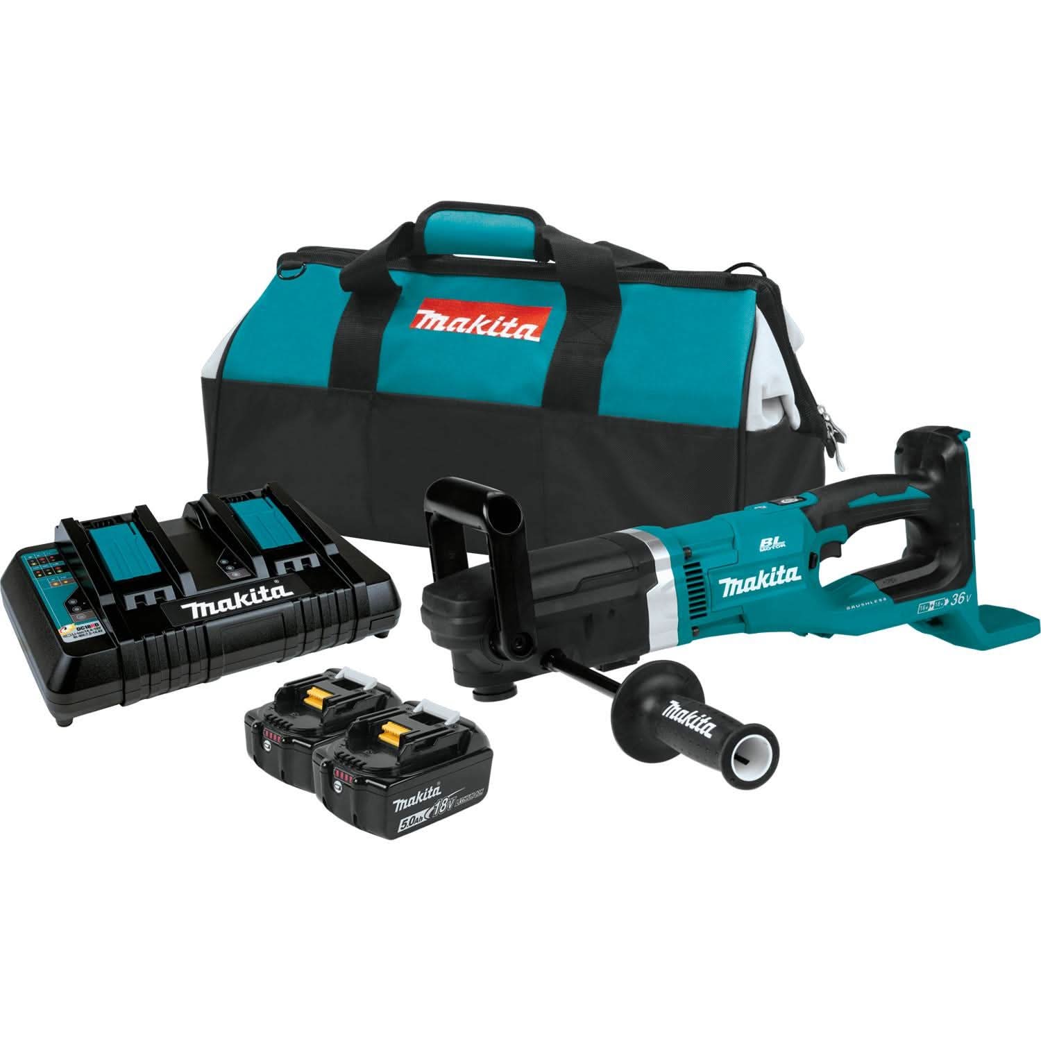 Makita XAD04PT 36V (18V X2) LXT Brushless 7/16″ Hex Right Angle Drill Kit (5.0Ah)