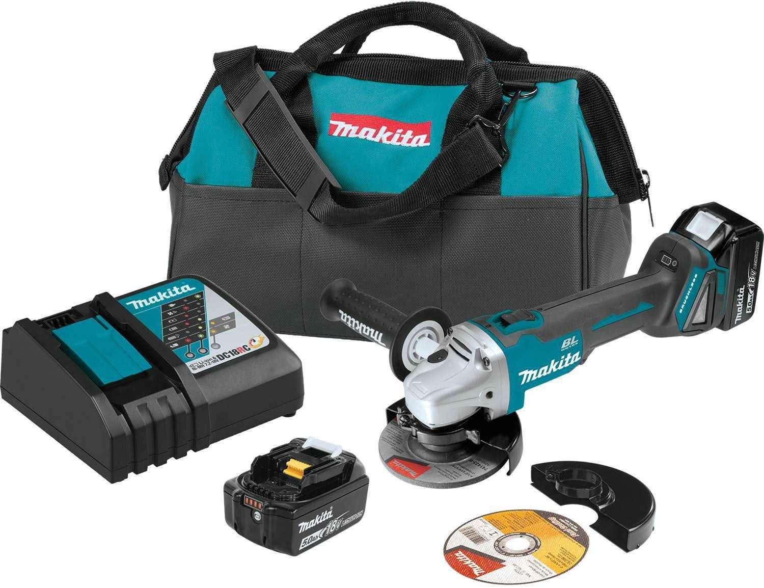 Makita XAG04T 18V LXT Lithium-Ion Brushless Cordless 4-1/2″Â / 5″ Cut-Off/Angle Grinder Kit (5.0Ah)