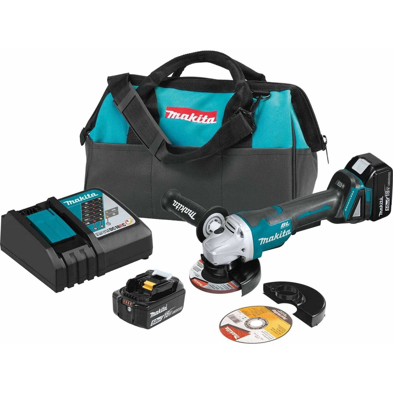 Makita XAG11T 18V LXT Lithium-Ion Brushless Cordless 4-1/2″Â / 5″ Paddle Switch Cut-Off/Angle Grinder Kit, with Electric Brake (5.0Ah)