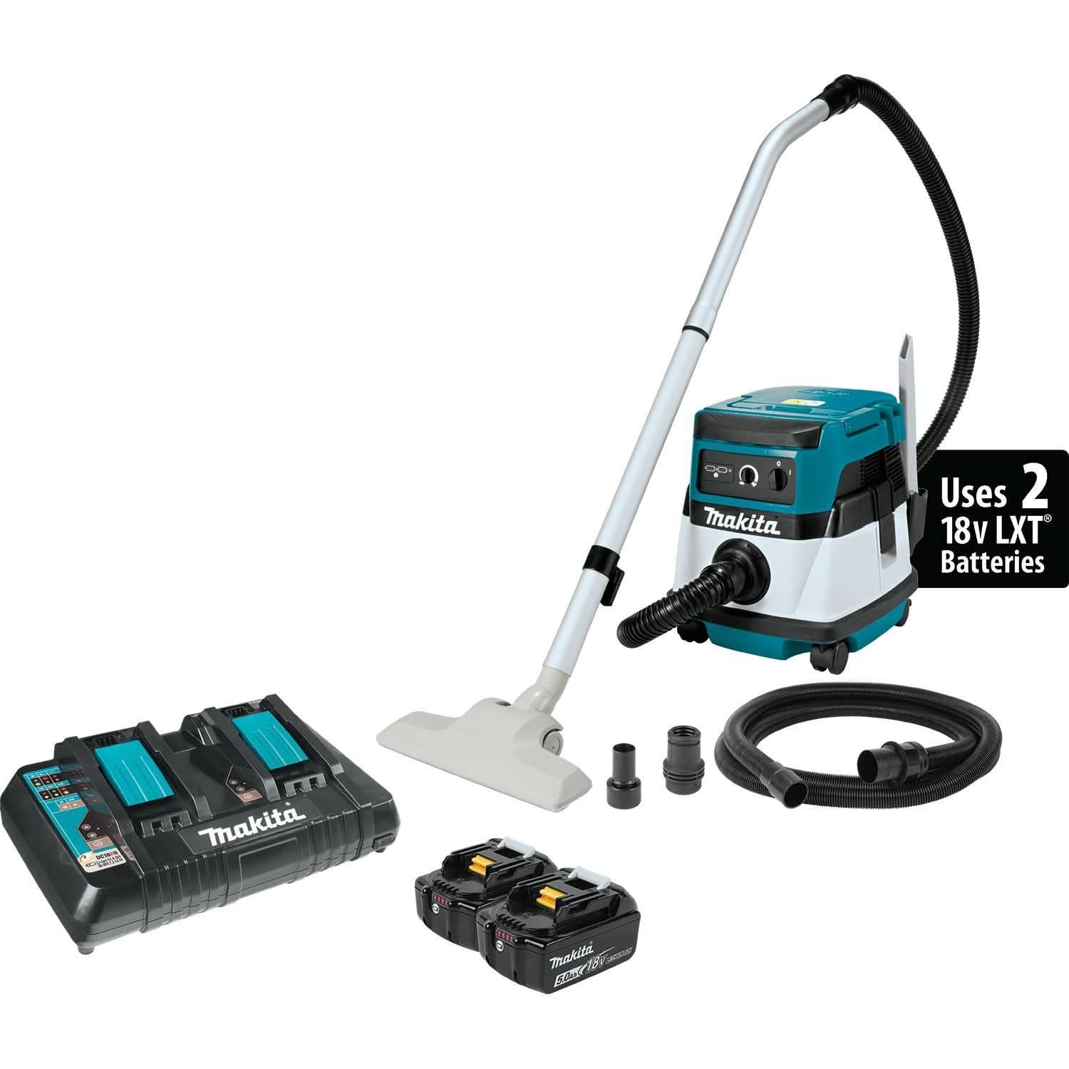 Makita 36V (18V X2) LXT Corded 2.1 Gallon HEPA Filter Dry Dust Extractor/Vacuum and Plunge Circular Saw Kit (5.0Ah) - Image 2