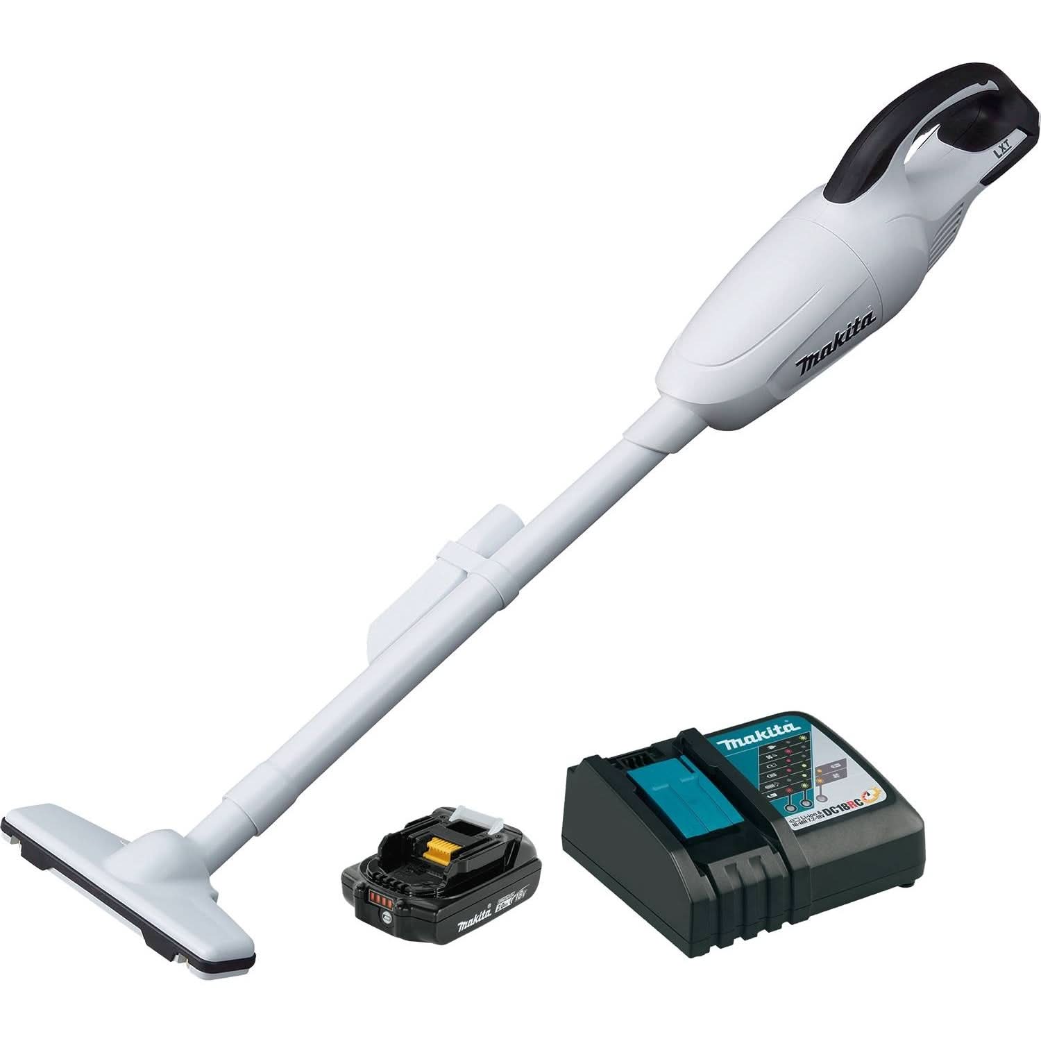 Makita XLC02RB1W 18V LXT Lithium-Ion Cordless Compact Stick Vacuum Kit, w/ Trigger (2.0Ah) - Image 1