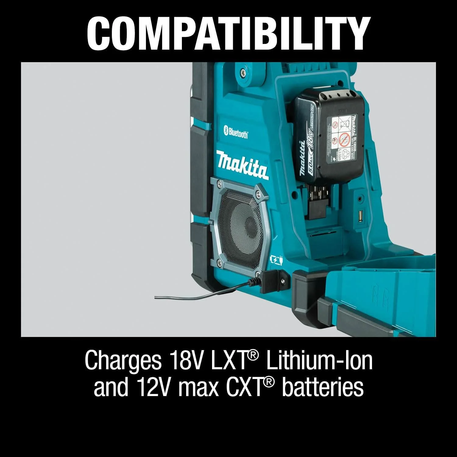 Makita XRM10 18V LXT / 12V max CXT Lithium Ion Cordless/Corded Bluetooth Job Site Charger / Radio, Tool Only - Image 3