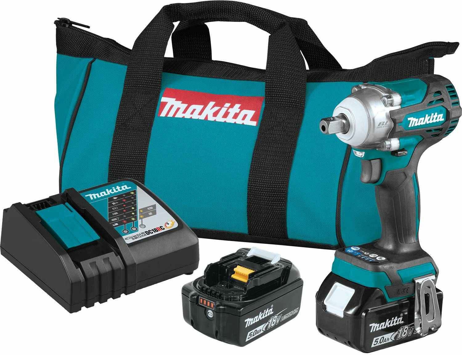 Makita XWT15T 18V LXT Lithium-Ion Brushless Cordless 4-Speed 1/2" Sq. Drive Impact Wrench Kit w/ Detent Anvil (5.0Ah) - Image 1