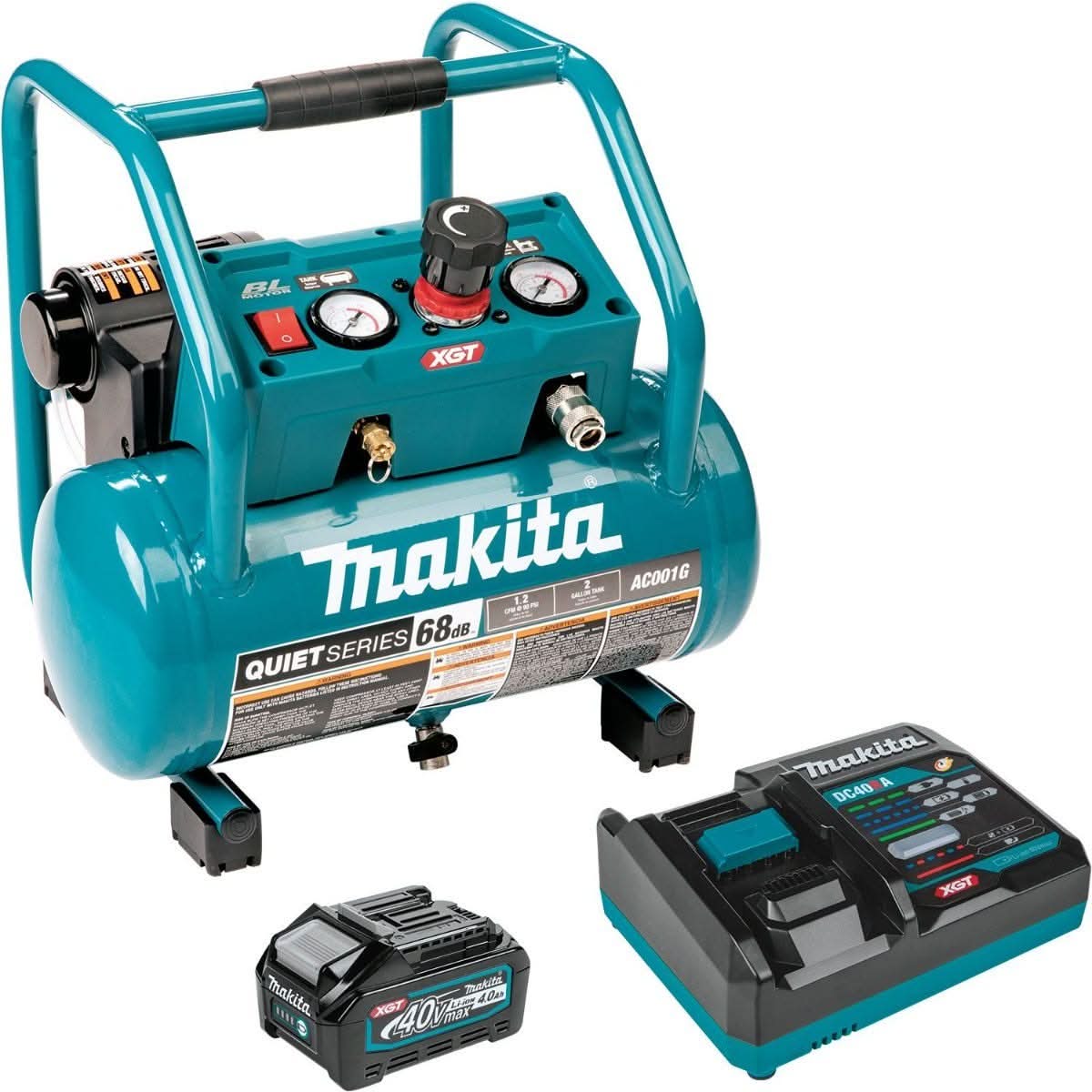 Makita 40V max XGT Brushless 2 Gal. Quiet Series Compressor Kit w/ 40V max XGT 13" Fan - Image 2