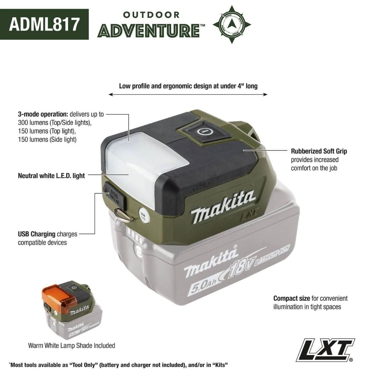 Makita ADML817 Outdoor Adventure 18V LXT Compact LED Flashlight, Flashlight Only - Image 2