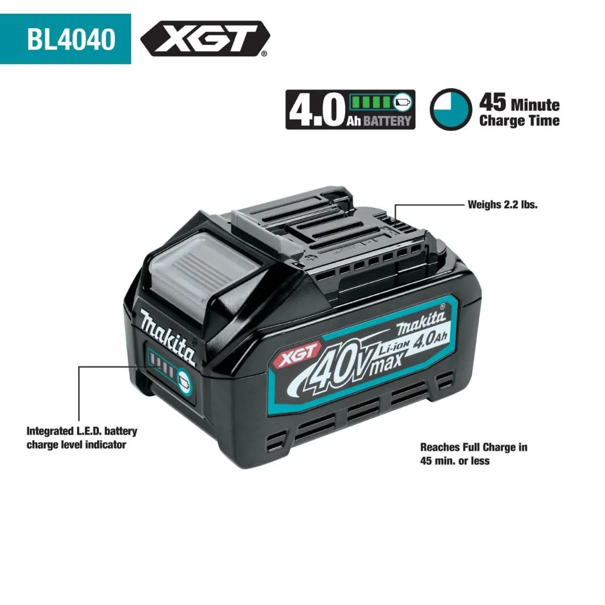 Makita BL4040DC1 40V max XGT Battery and Charger Starter Pack (4.0Ah) - Image 3