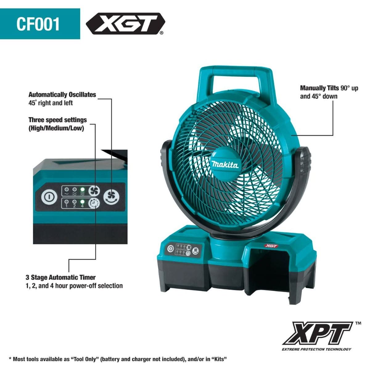 Makita CF001GZ 40V max XGT Cordless/Corded 9-1/4" Fan, Tool Only - Image 2
