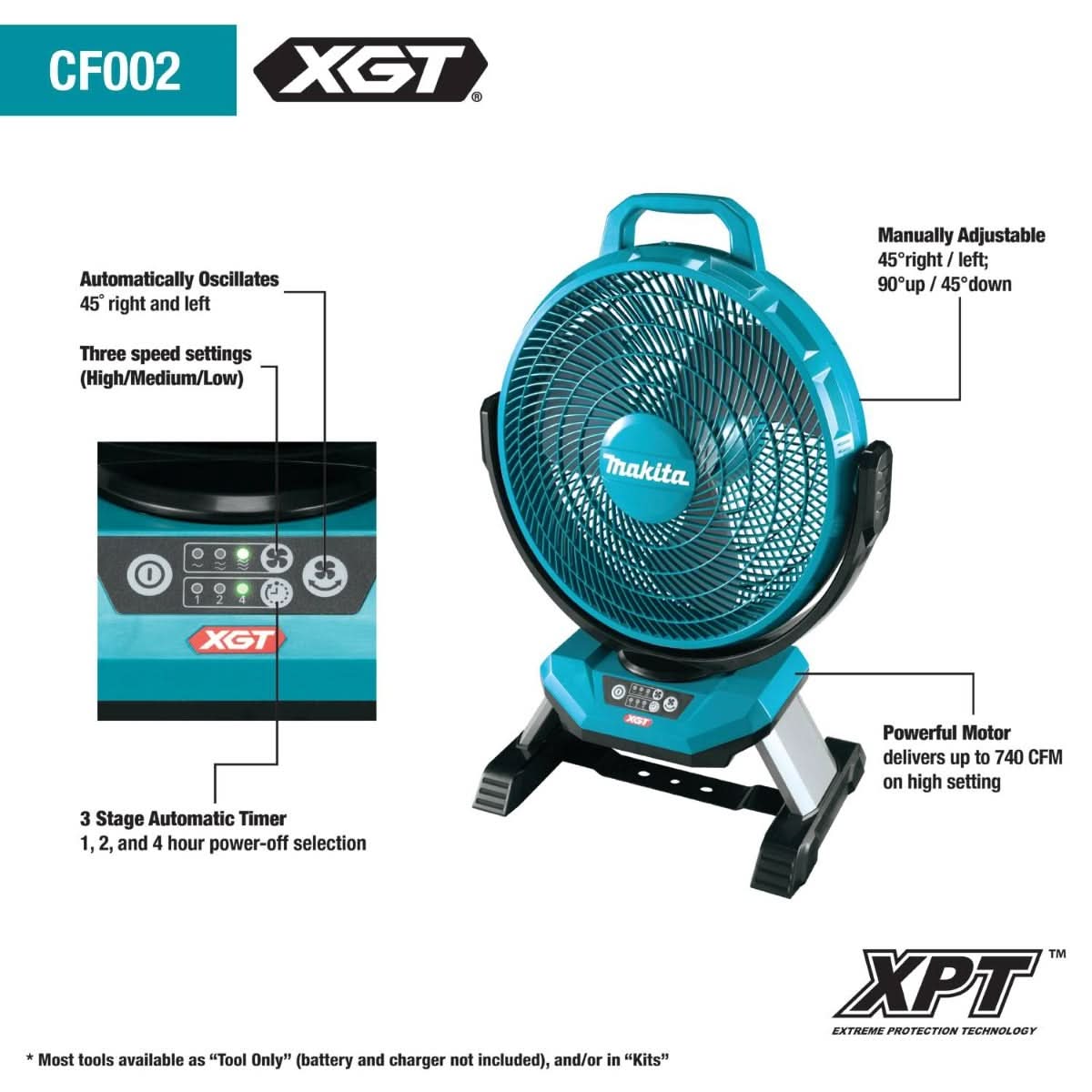 Makita PROMO CF002GZ 40V max XGTÂ® Cordless/Corded 13" Fan, Tool Only (PROMO) - Image 2