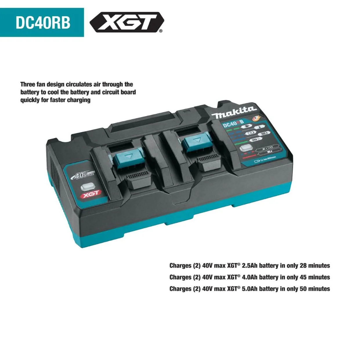 Makita DC40RB 40V max XGT Dual Port Rapid Optimum Charger - Image 2