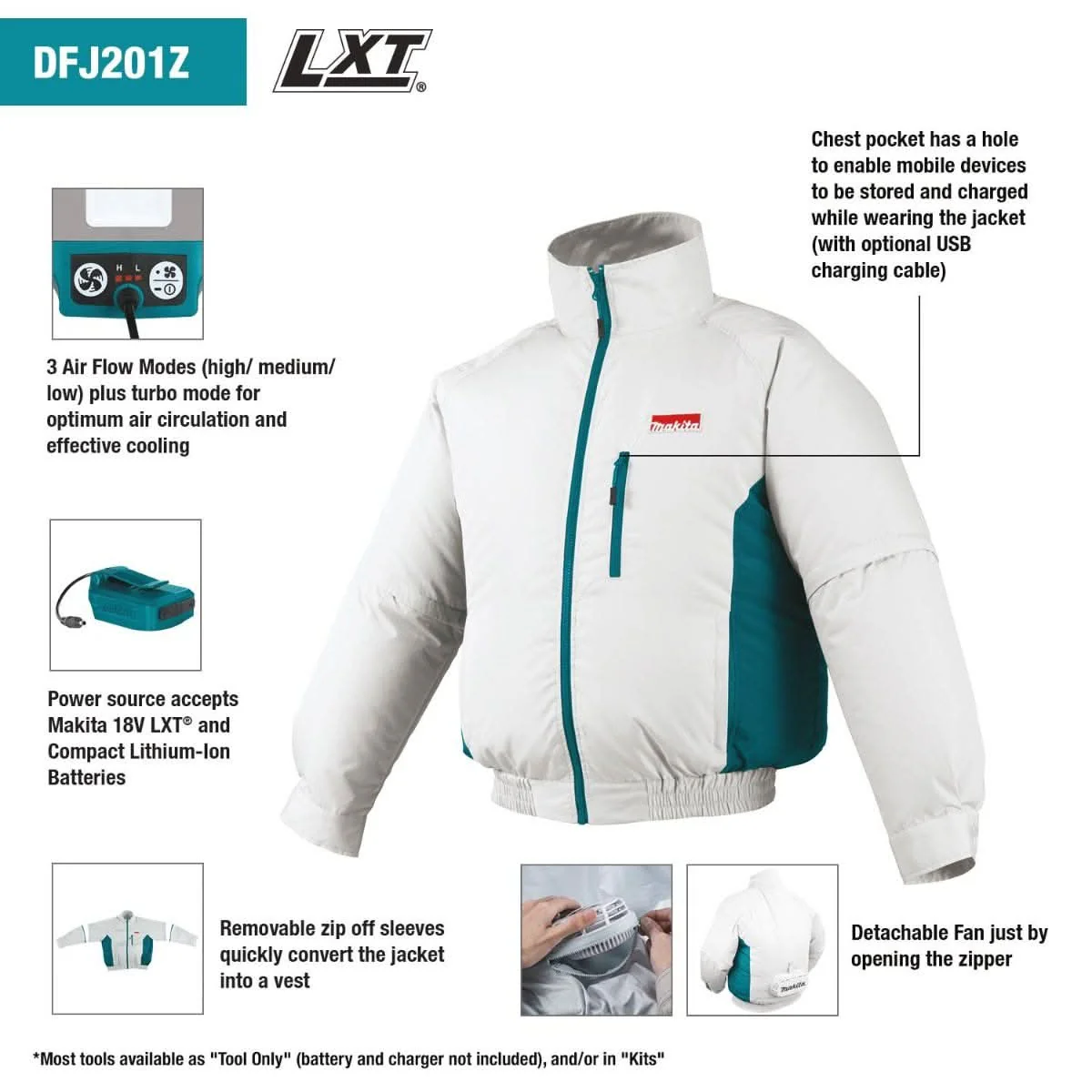 Makita DFJ201Z3XL 18V LXT Lithium-Ion Cordless Fan Jacket, Jacket Only (3XL) - Image 3