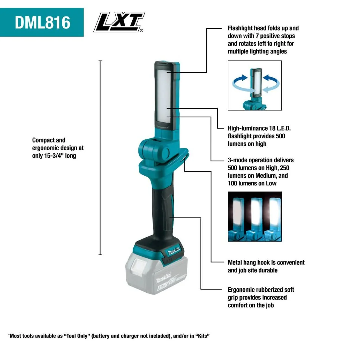 Makita DML816 18V LXT Lithium-Ion Cordless 18 LED Flashlight, Flashlight Only - Image 2