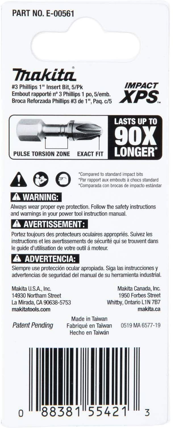 Makita E-00561 Impact XPS #3 Phillips 1" Insert Bit, 5/pk - Image 3