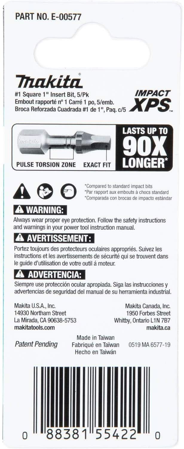 Makita E-00577 Impact XPS #1 Square 1" Insert Bit, 5/pk - Image 3