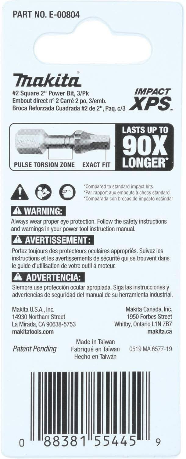 Makita E-00804 Impact XPS #2 Square 2" Power Bit, 3/pk - Image 3