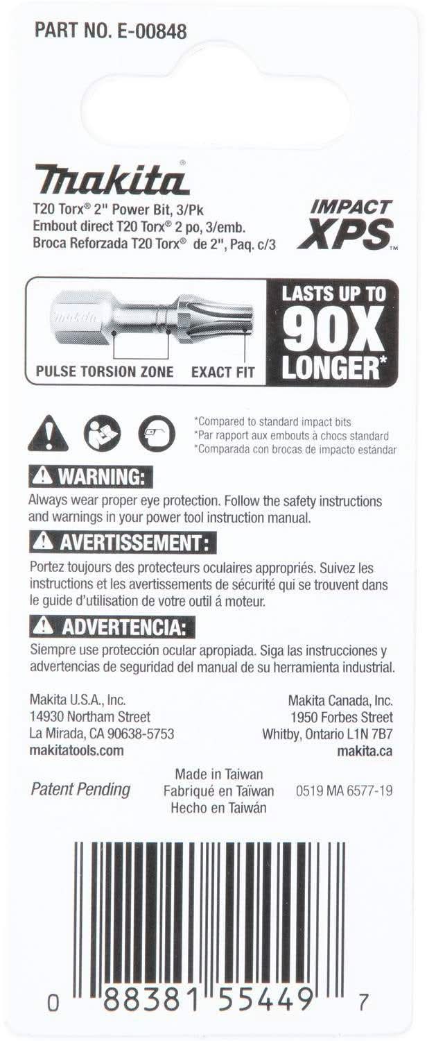 Makita E-00848 Impact XPS T20 Torx 2" Power Bit, 3/pk - Image 3