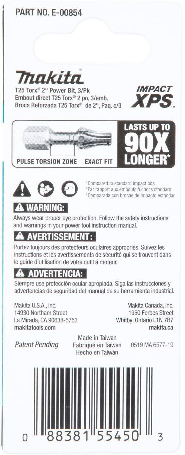 Makita E-00854 Impact XPS T25 Torx 2" Power Bit, 3/pk - Image 3