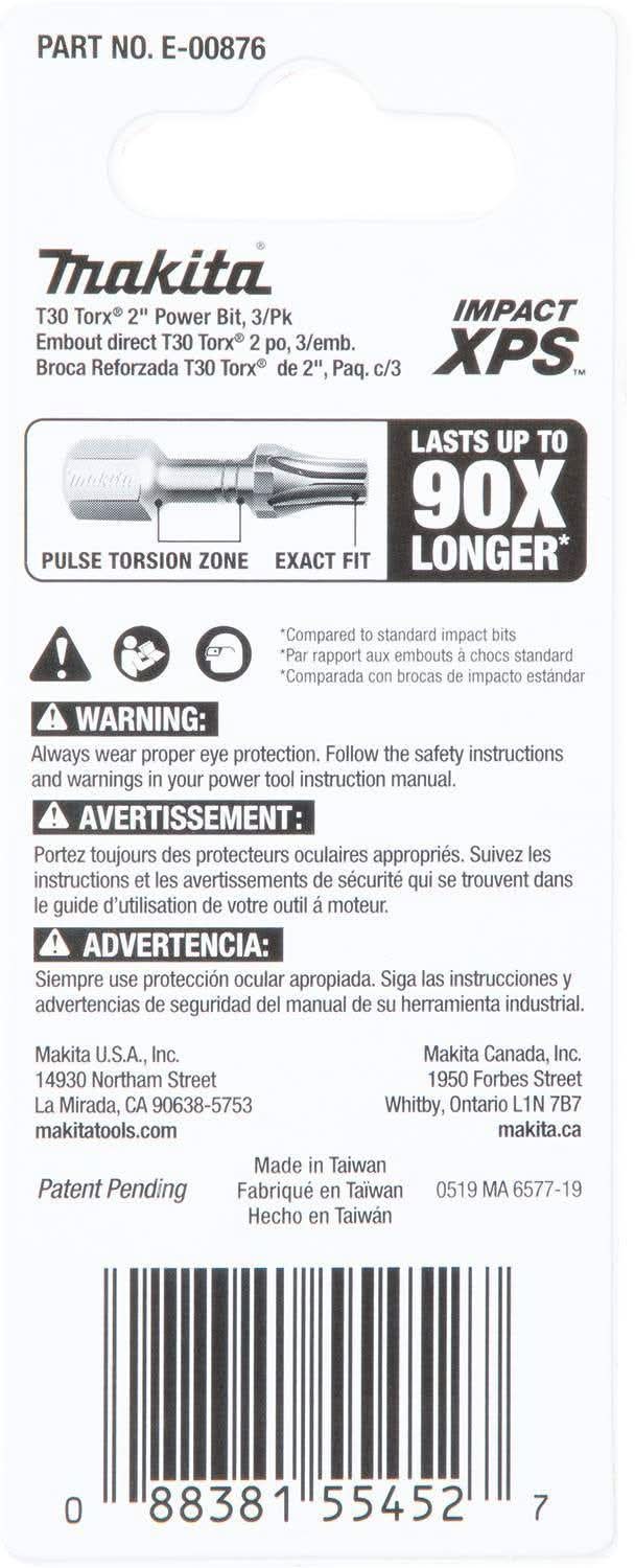 Makita E-00876 Impact XPS T30 Torx 2" Power Bit, 3/pk - Image 3