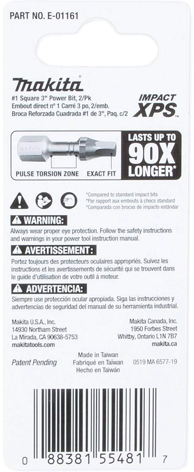 Makita E-01161 Impact XPS #1 Square 3" Power Bit, 2/pk - Image 3