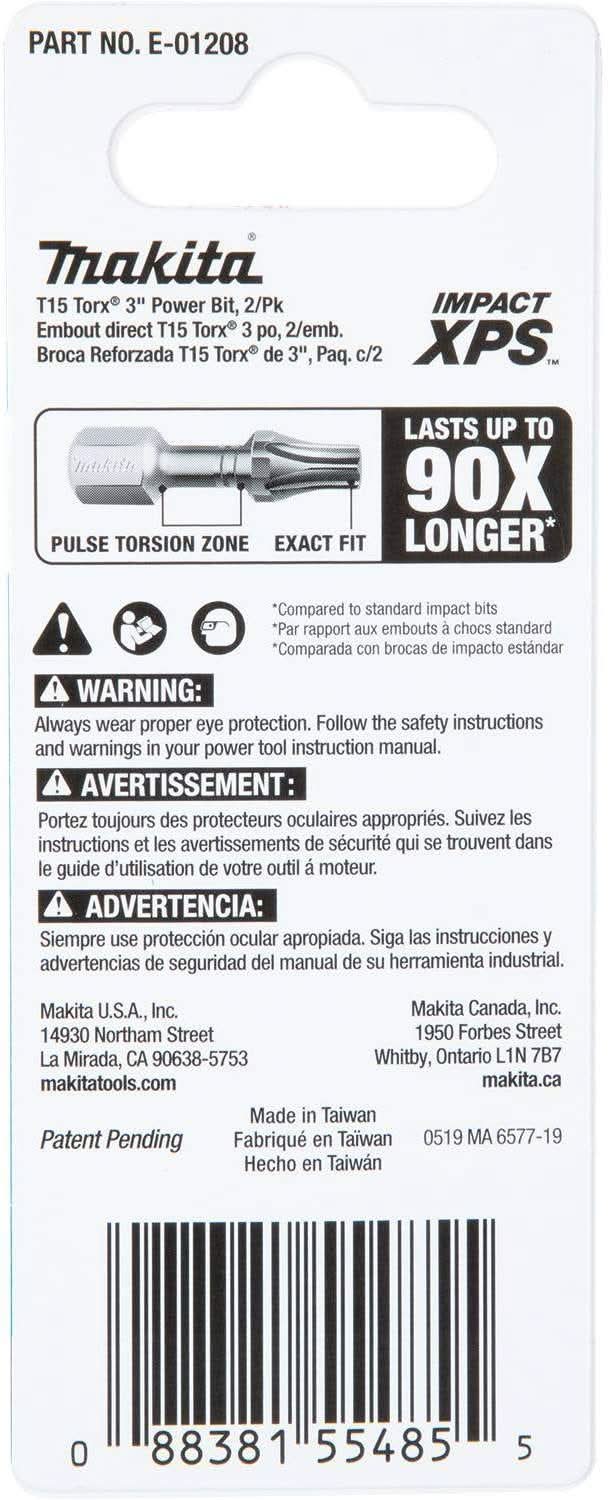 Makita E-01208 Impact XPS T15 Torx 3" Power Bit, 2/pk - Image 3