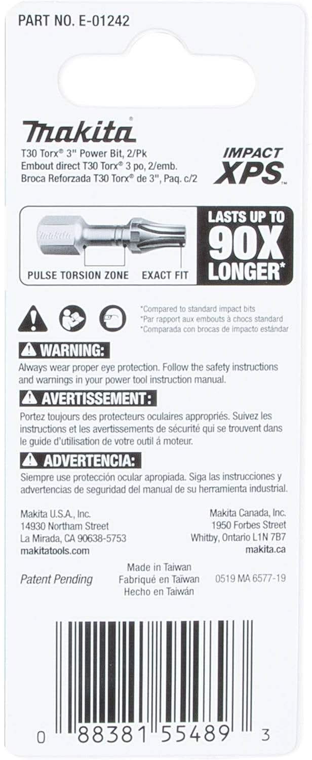 Makita E-01242 Impact XPS T30 Torx 3" Power Bit, 2/pk - Image 3