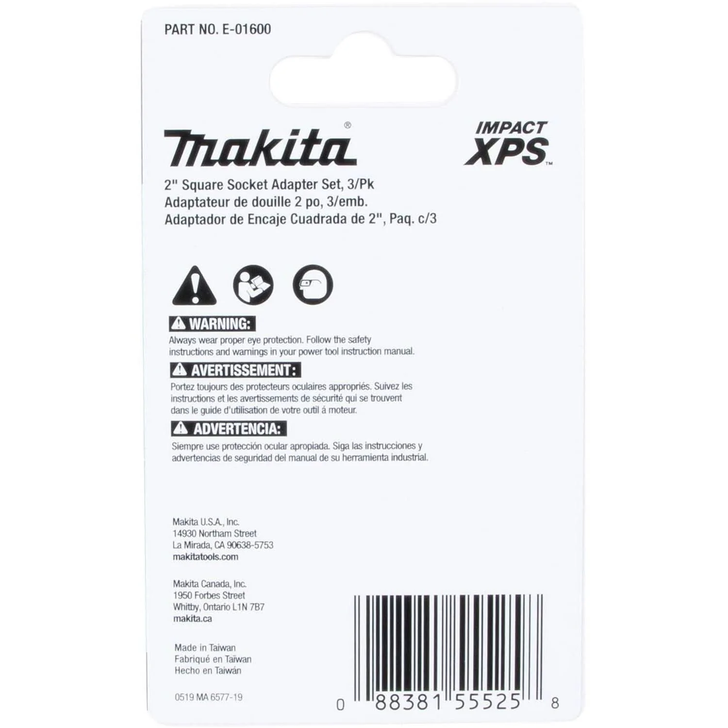 Makita E-01600 Impact XPS 3-Piece Square 2" Socket Adapter Set (PROMO) - Image 2