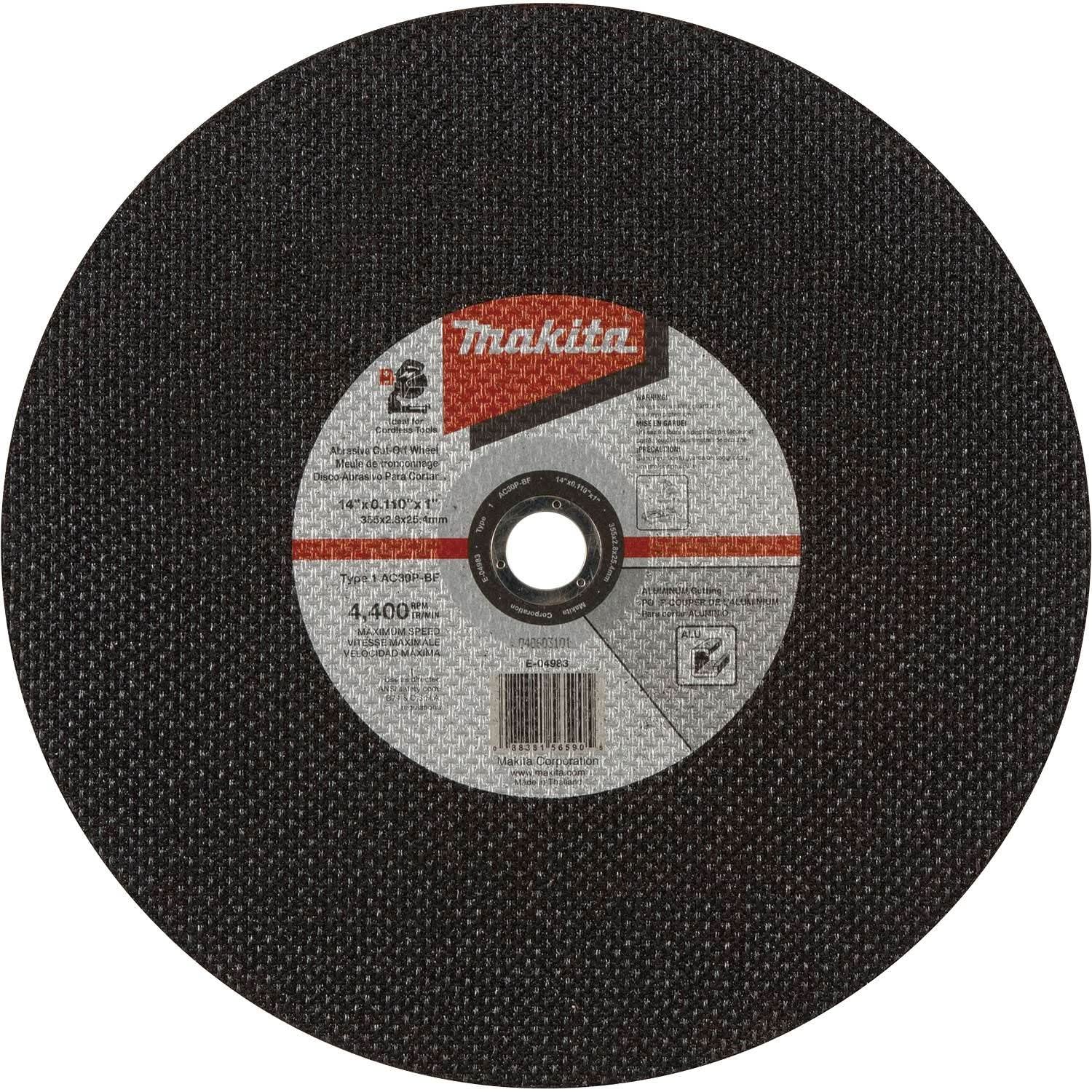 Makita E-04983-25 14" x .110" x 1" Type 1 30 Grit Thin Cut-Off Wheel for Aluminum Cutting, 25/pk - Image 1