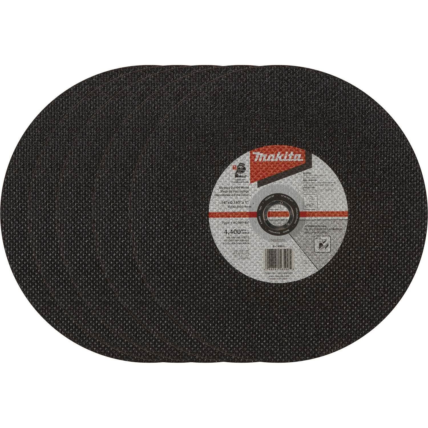 Makita E-04983-5 14" x .110" x 1" Type 1 30 Grit Thin Cut-Off Wheel for Aluminum Cutting, 5/pk - Image 2