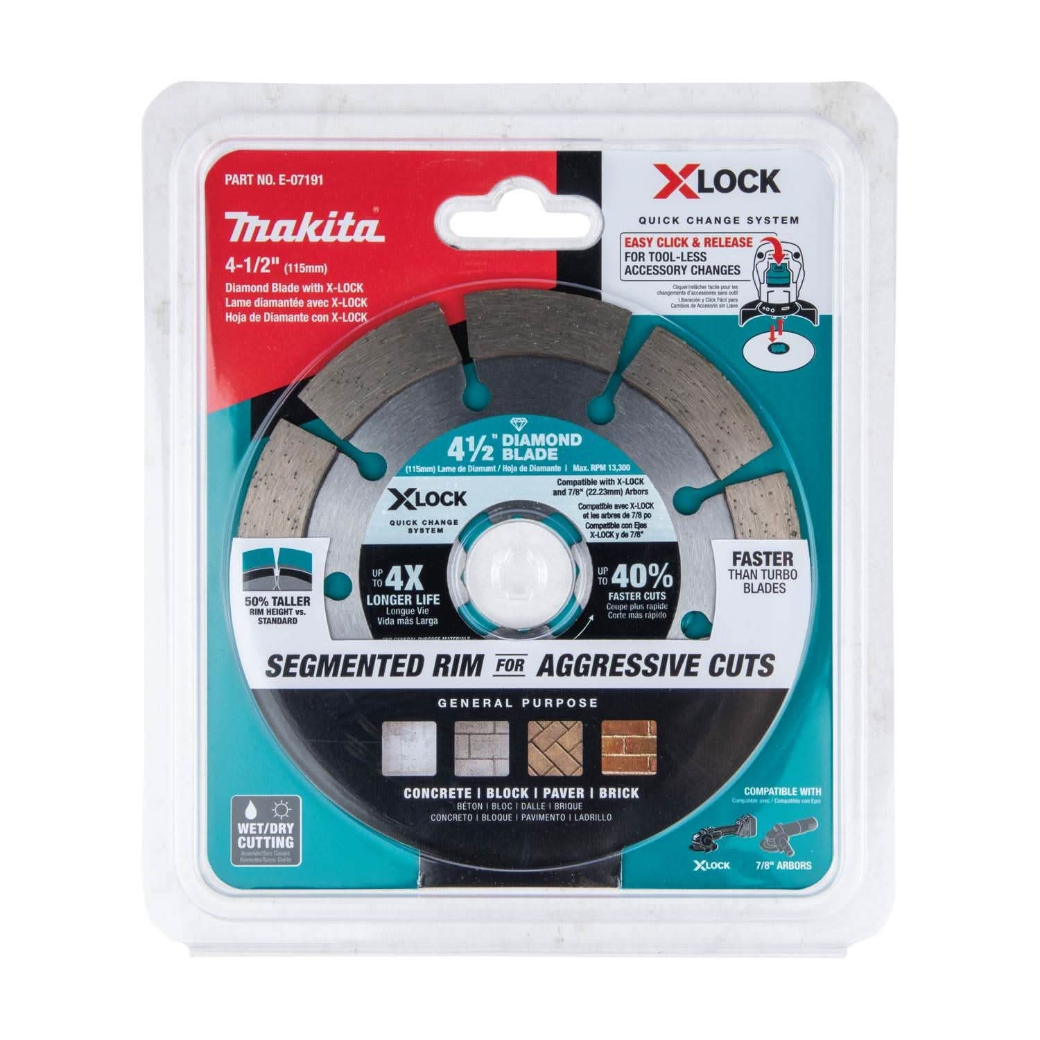 Makita 4-1/2 in. X-LOCK Angle Grinder, with AC/DC Switch and Segmented Diamond Blade - Image 3