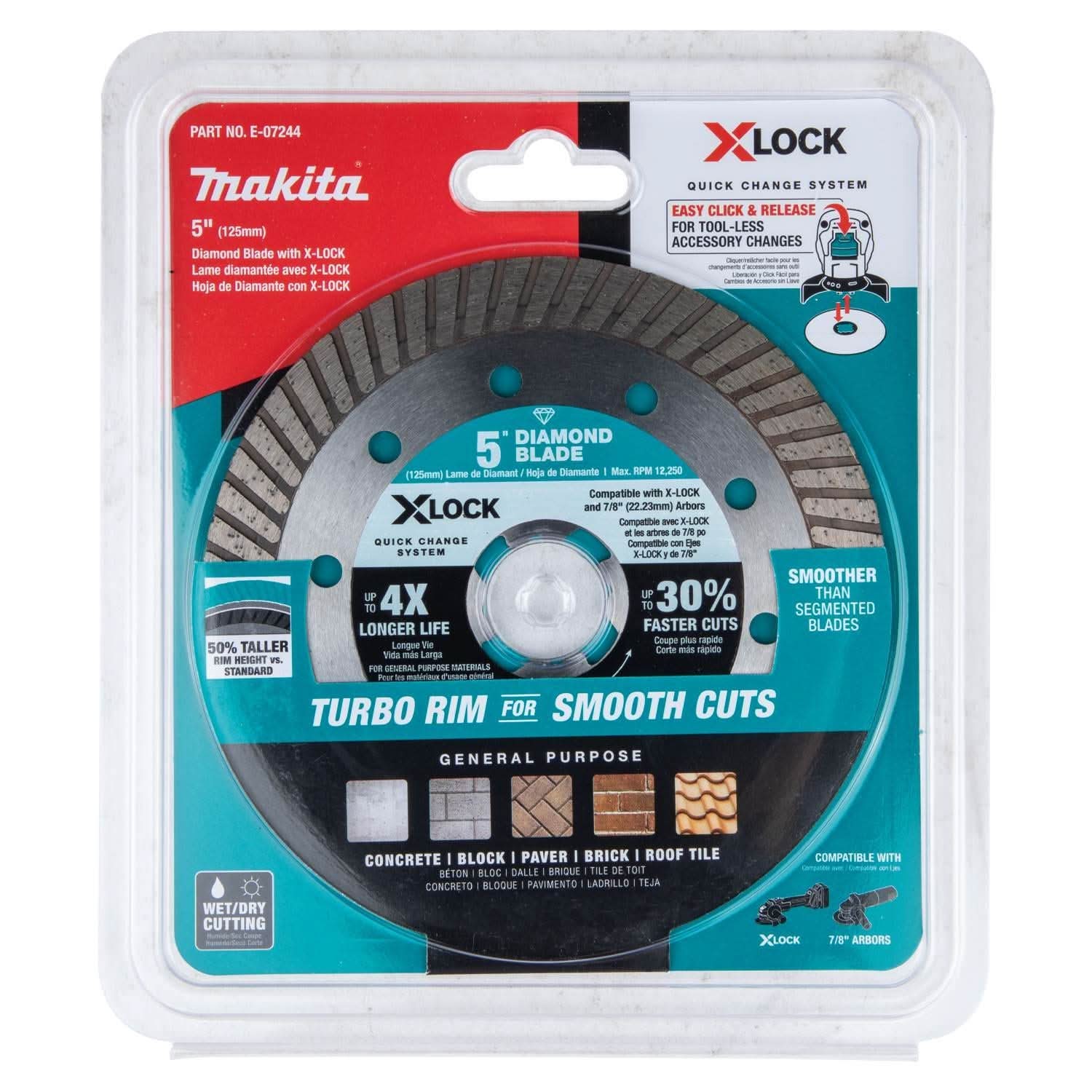 Makita 18V LXT Lithium-Ion Brushless Cordless 4-1/2 / 5-Inch Paddle Switch X-LOCK Angle Grinder ( Bare Tool) plus 5-Inch Turbo Rim Diamond Blade - Image 3