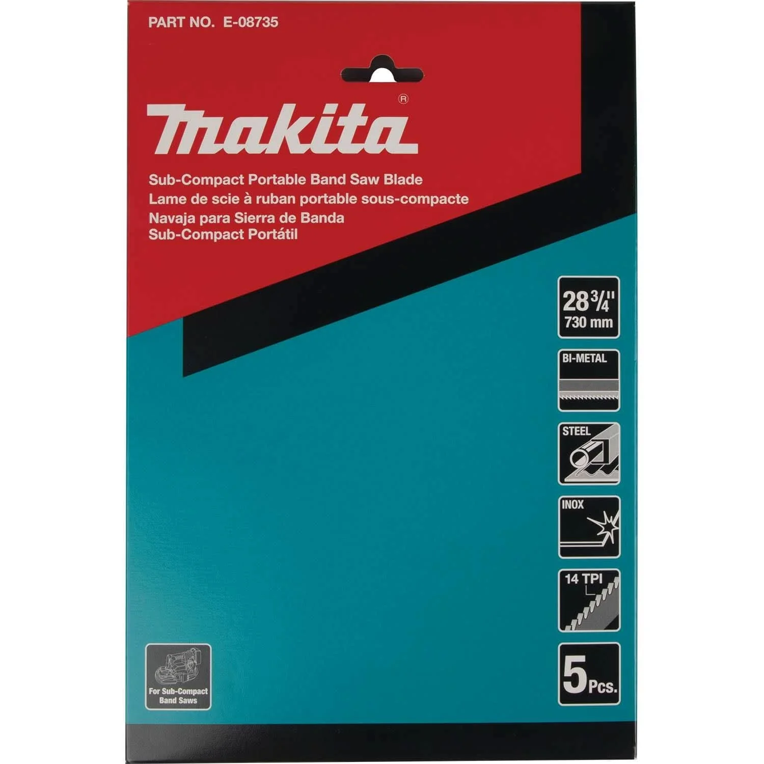 Makita E-08735 28-3/4″ 14 TPI Bi-Metal Sub-Compact Portable Band Saw Blade, 5/pk