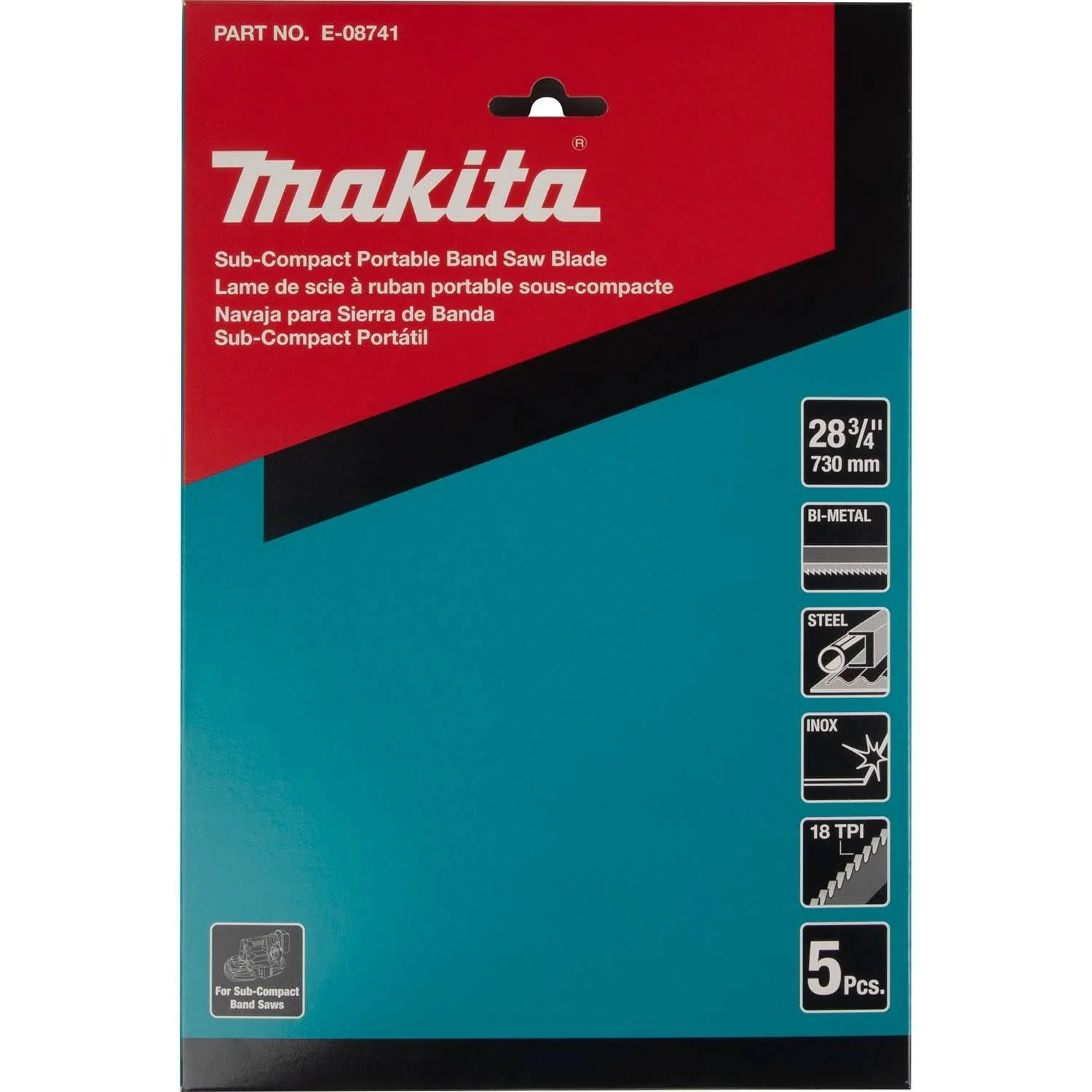Makita E-08741 28-3/4″ 18 TPI Bi-Metal Sub-Compact Portable Band Saw Blade, 5/pk