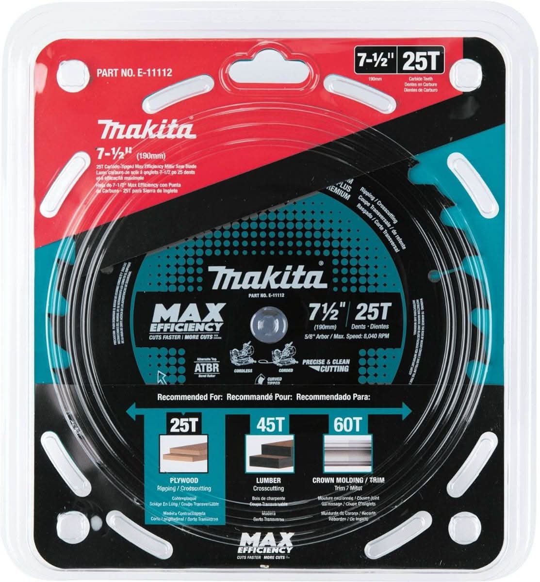 Makita E-11112 7-1/2" 25T Carbide-Tipped Max Efficiency Miter Saw Blade - Image 3