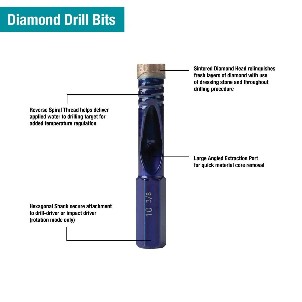 Makita E-11710 3/8" Diamond Drill Bit, Hex Shank - Image 2