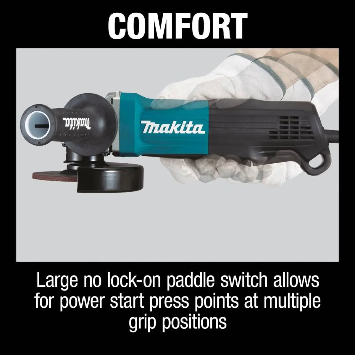Makita GA5052 Corded 4-1/2" / 5" Paddle Switch Angle Grinder, with AC/DC Switch - Image 3